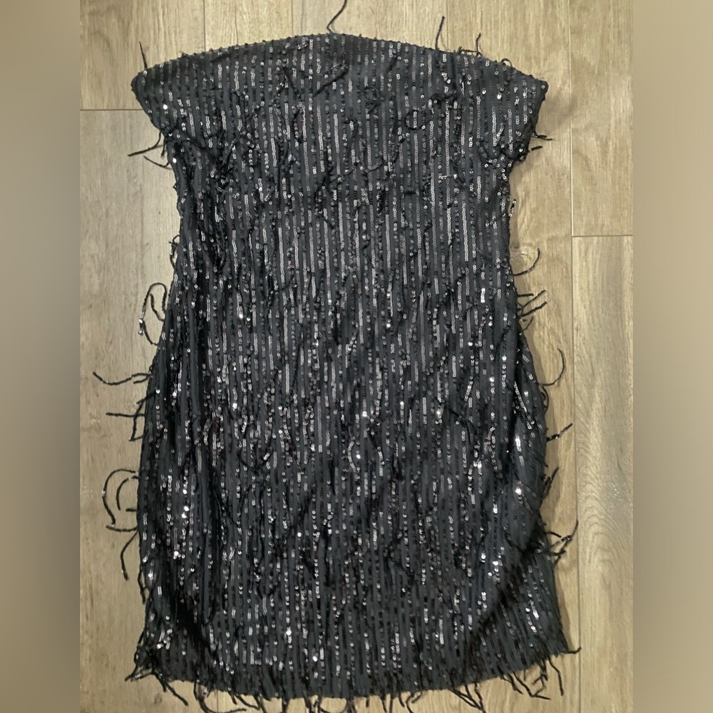 dangly black sparkle silver strapless tube dress